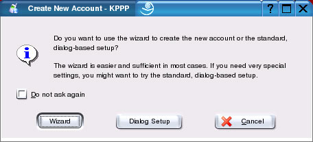 Setup For Linux KDE KPPP - Start the new account wizard