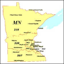 We have dial-up Internet numbers for the area codes in Minnesota: 218, 320, 507, 952, 612, 651, 763