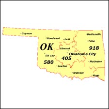 We have dial-up Internet numbers 
for the area codes in Oklahoma: 405, 580, 539, 918, 572